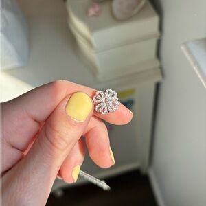 Source Unknown Silver Floral CZ Necklace Pendant - White